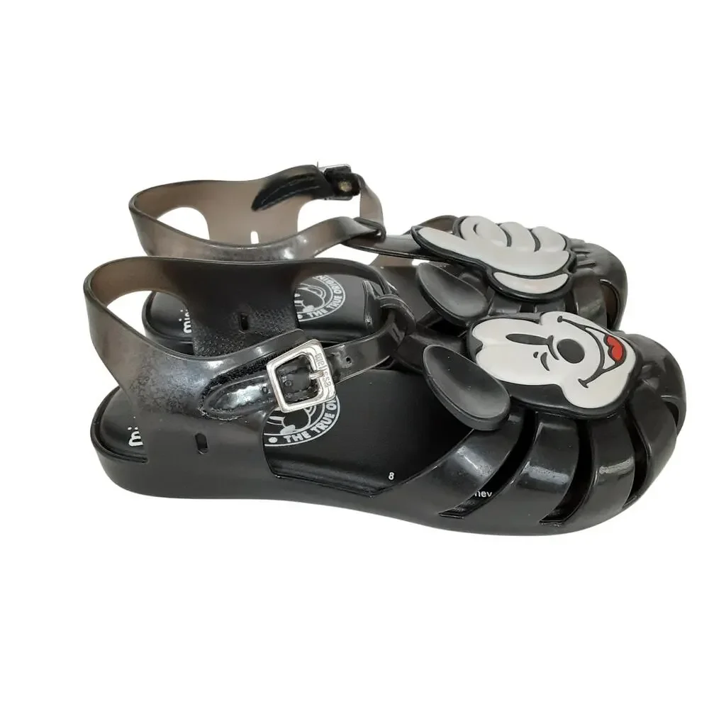 Mini Melissa Mickey Mouse Jelly Sandals Black Fisherman Hook & Loop Girls 12
